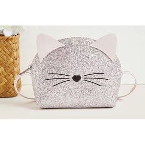 Cat face coin silver glitter vinyl purse‎ New